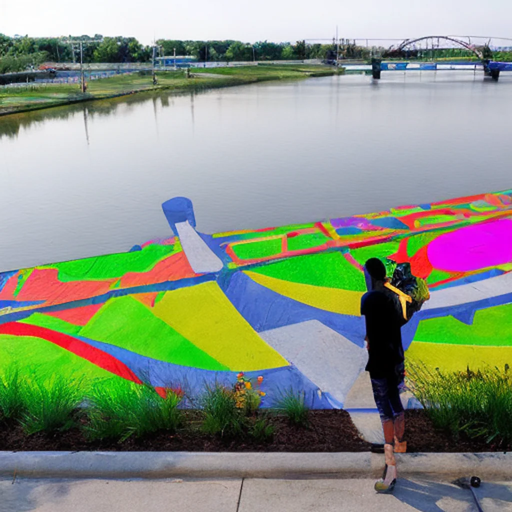 Artistic representation for OJB revitalizes over 70 acres of Omaha riverfront parkland.
