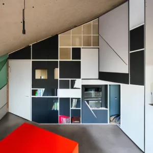 Artistic representation for Dutch architects share details of Corbusier - inspired tiny apartment in Rotterdam.