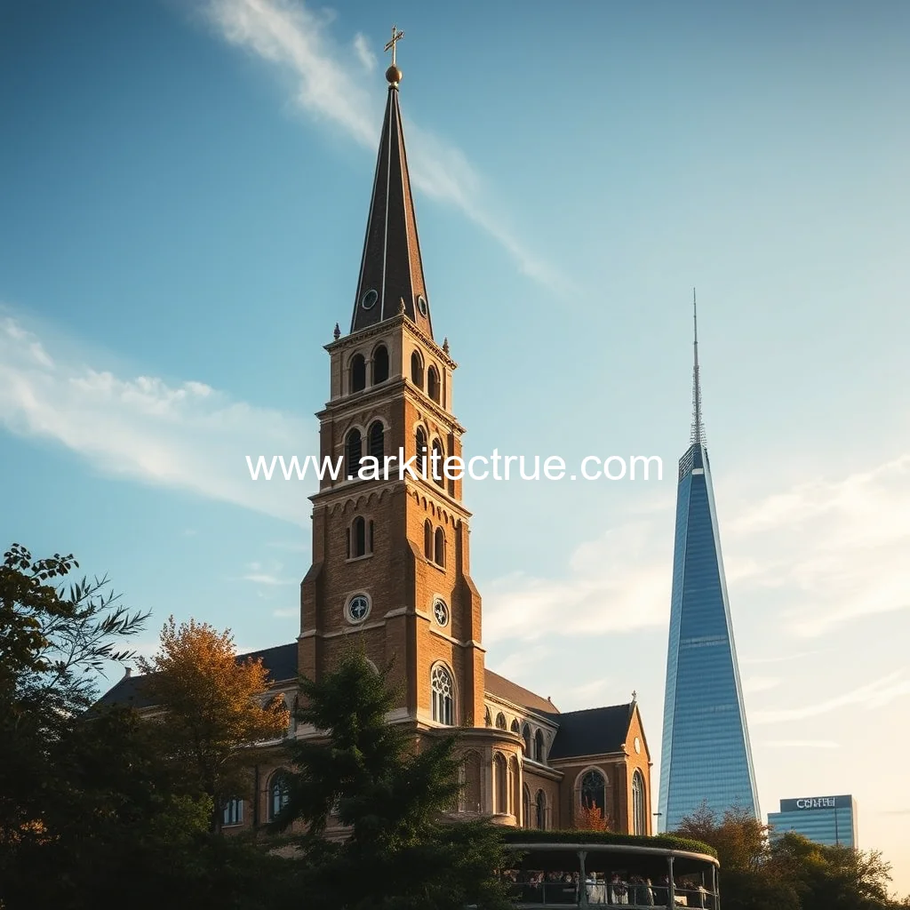 Artistic representation for Time-tested chapel vs. modern tower: historic heartbeat at the brink