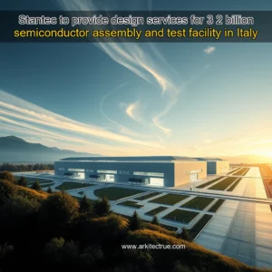 Artistic representation for Stantec to provide design services for 3 2 billion semiconductor assembly and test facility in Italy