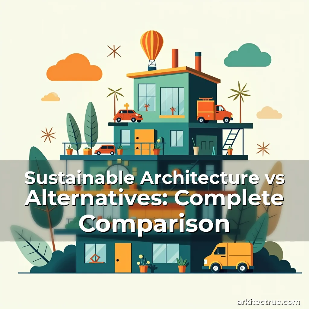 Artistic representation for Sustainable Architecture vs Alternatives: Complete Comparison